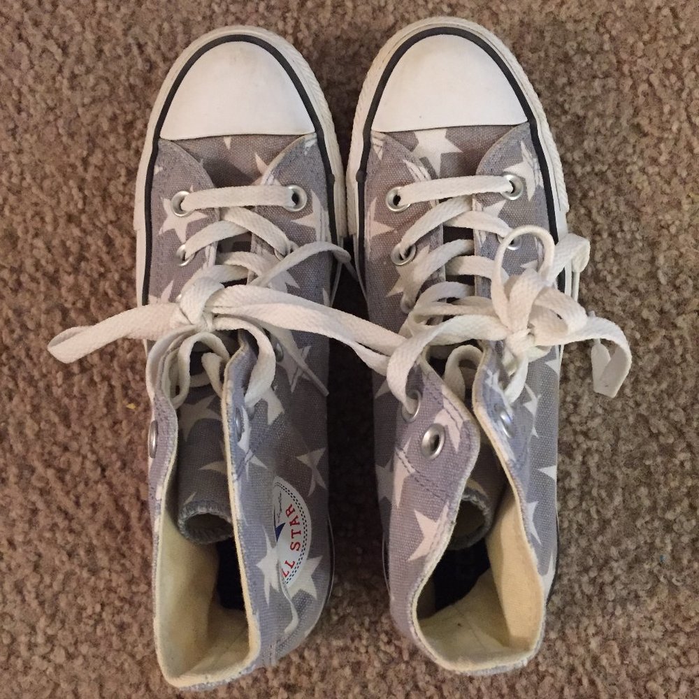 High Top Converse Light Blue with White Stars 5.5